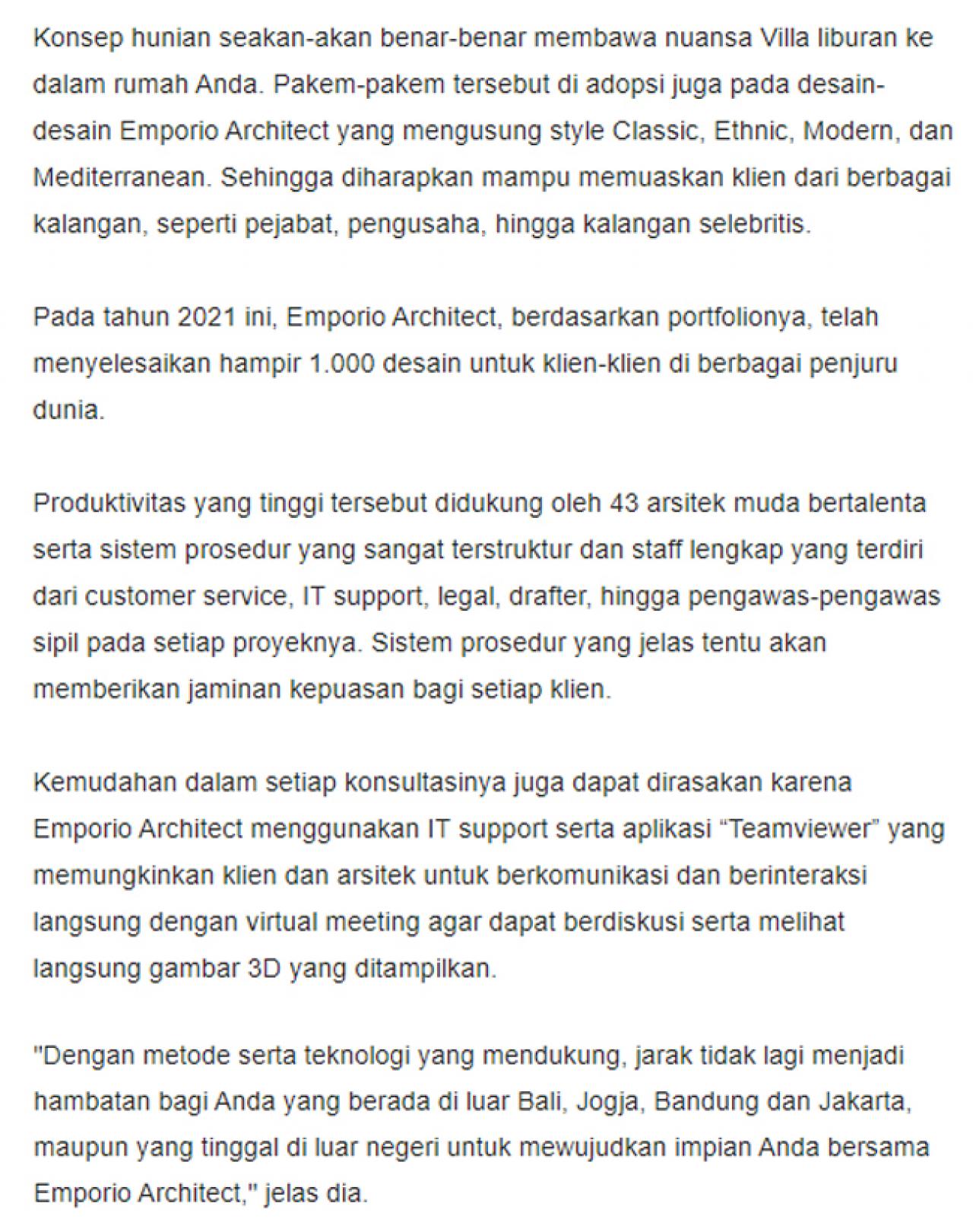 Ulasan Media SINDONEWS.com - Emporio Architect, Arsitek Anak Bangsa yang Berhasil Tembus Pasar Internasional 3 3