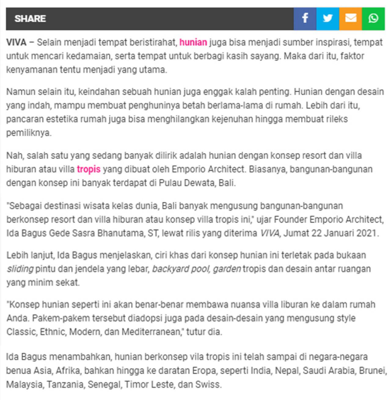 Ulasan Media VIVA.co.id - Hunian Vila Tropis Karya Anak Bangsa Dilirik Hingga Mancanegara 1 1