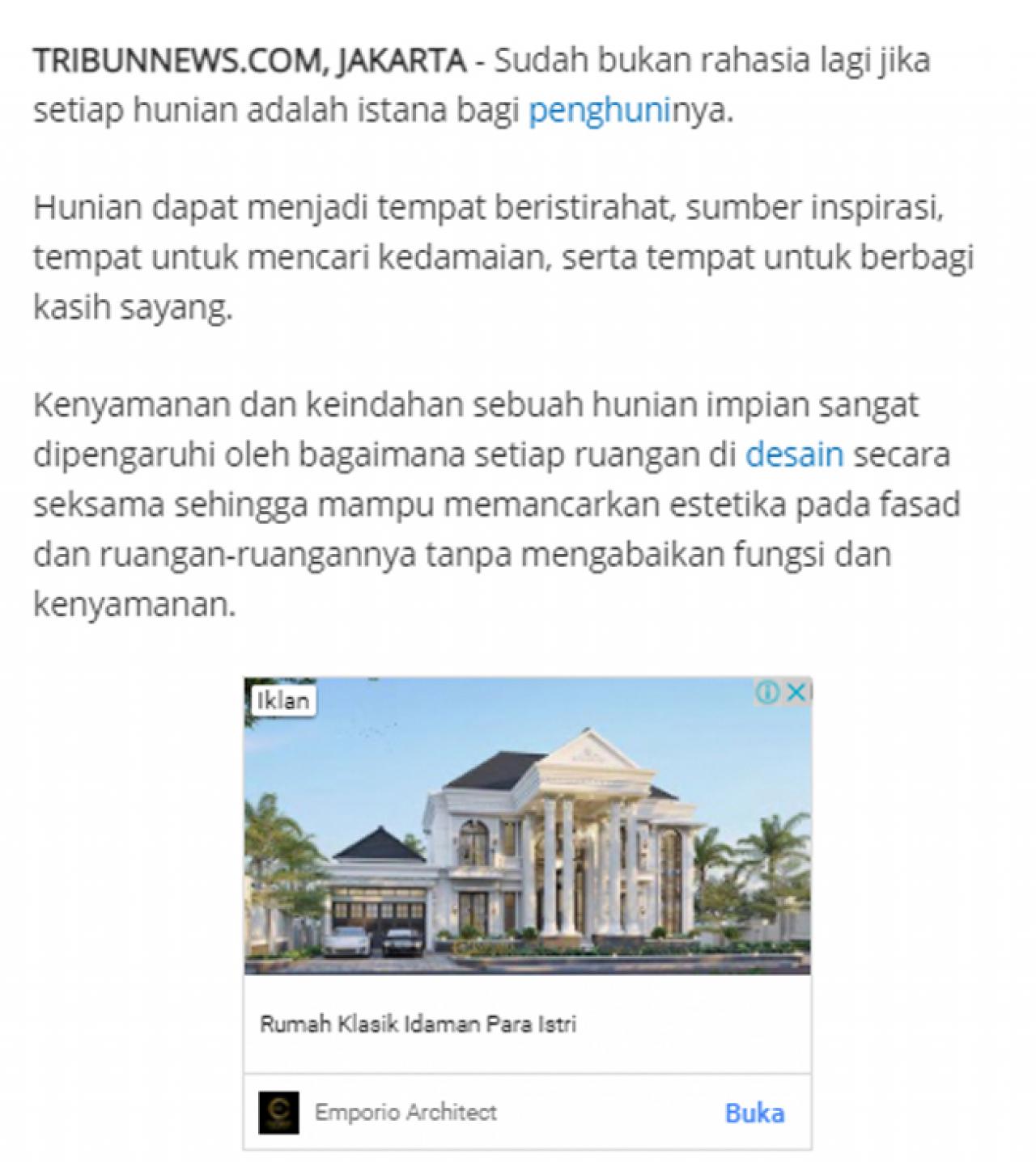 Ulasan Media TribunJakarta.com - Wujudkan Hunian Impian Bersama Emporio Architect, Karya Anak Bangsa yang Sukses Tembus Internasional 1 1