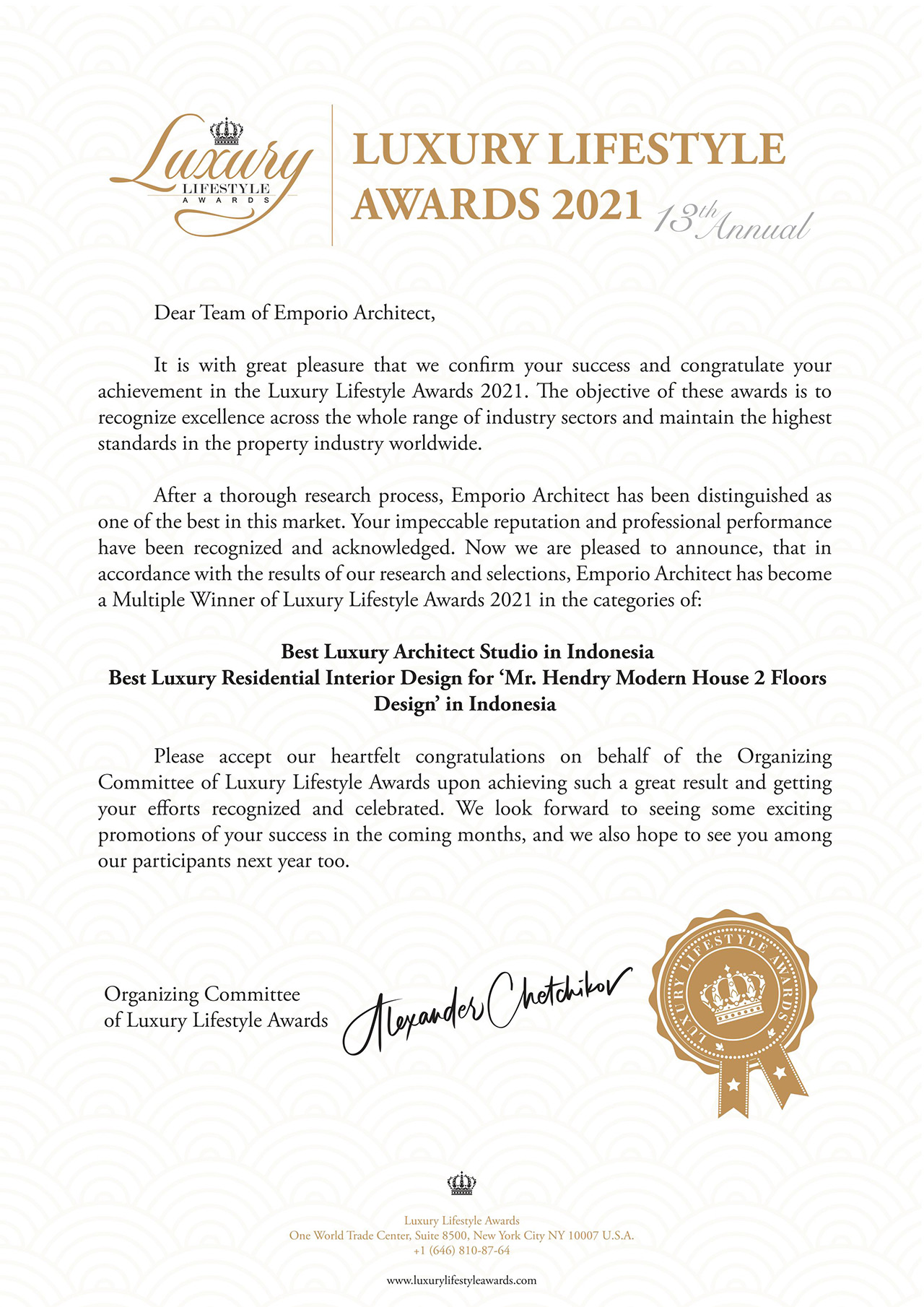 Luxury Lifestye Award 2021