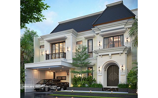 Desain Rumah Klasik Modern 2 Lantai Bapak AMH 1681 di  Palembang