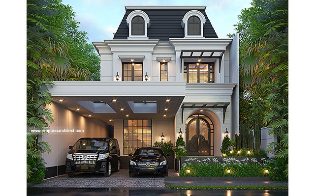 Desain Rumah Mediteran Klasik 3 Lantai Bapak HLL di  Jakarta Selatan