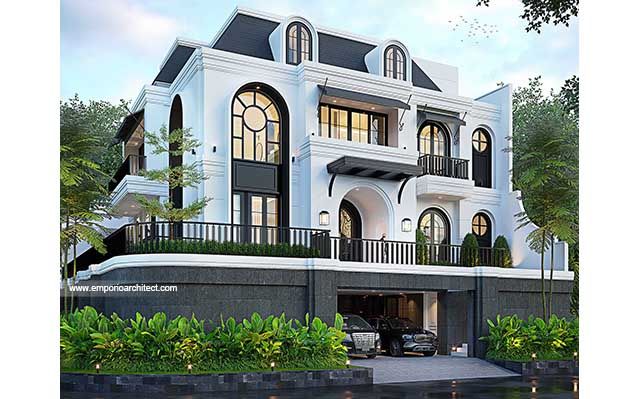 Desain Rumah Mediteran Klasik 4 Lantai Bapak RZ di  Jakarta Selatan