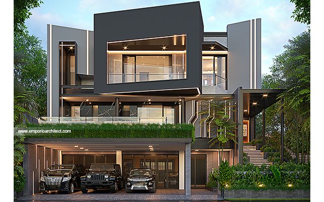 Desain Rumah Modern 3 Lantai Ibu A II di  BSD, Tangerang Selatan