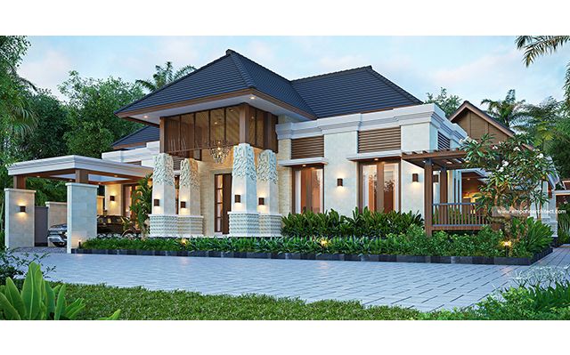 Desain Rumah dan Toko Villa Bali 2 Lantai Bapak ESF di  Pasuruan, Jawa Timur