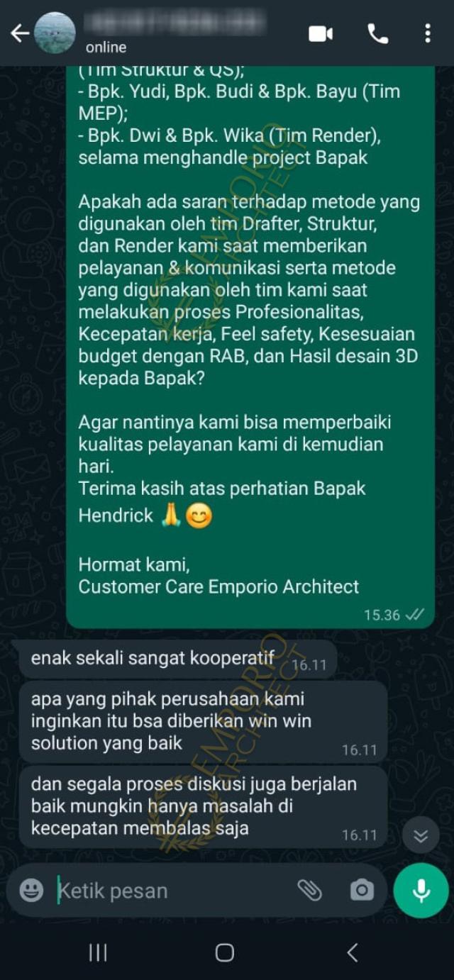 Testimonial Desain Perumahan Cherry Field by Matahari Land Modern 2 Lantai Bapak HNK 1551 Type A