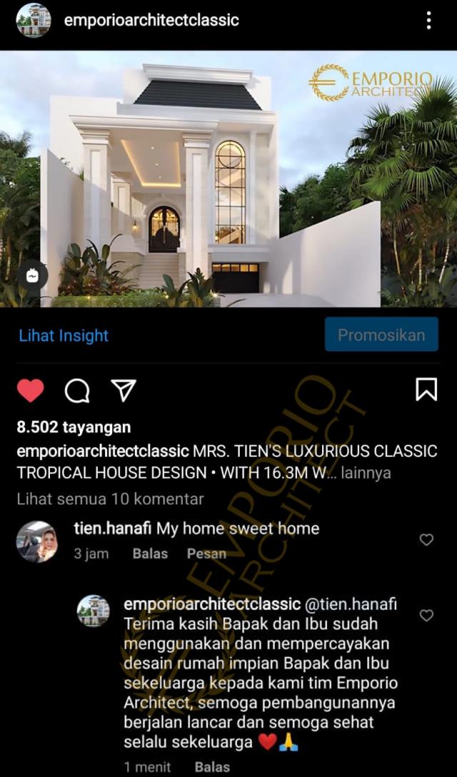 Testimonial Desain Rumah Classic 3.5 Lantai Ibu Tien di  Jakarta