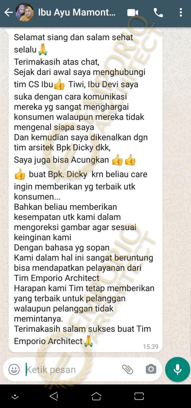 Testimonial Desain Rumah Klasik 1 Lantai Ibu Ayu di  Palangka Raya, Kalimantan Tengah