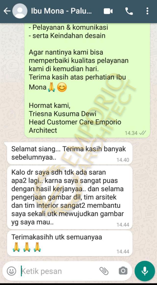 Testimonial Desain Rumah Klasik 1 Lantai Ibu Mona di  Palu, Sulawesi Tengah