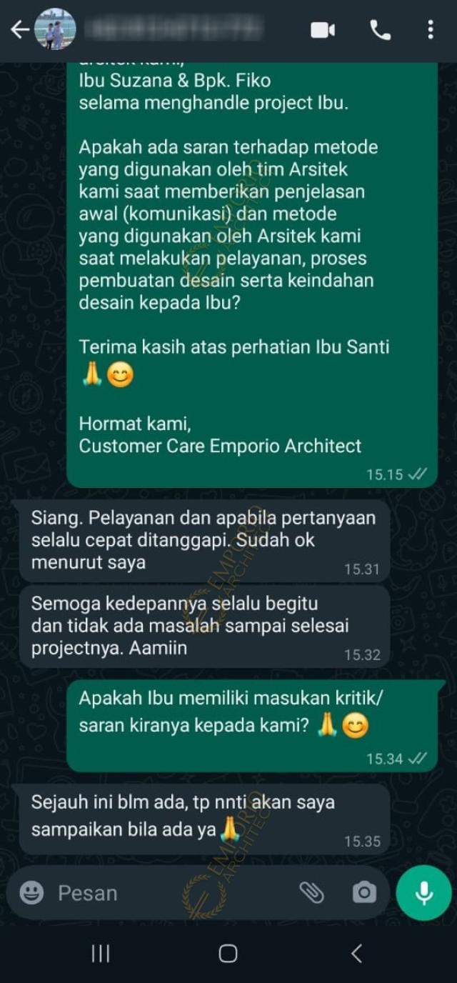 Testimonial Desain Rumah Mediteran 2 Lantai Ibu SNT 1845 di  Alam Sutera, Tangerang