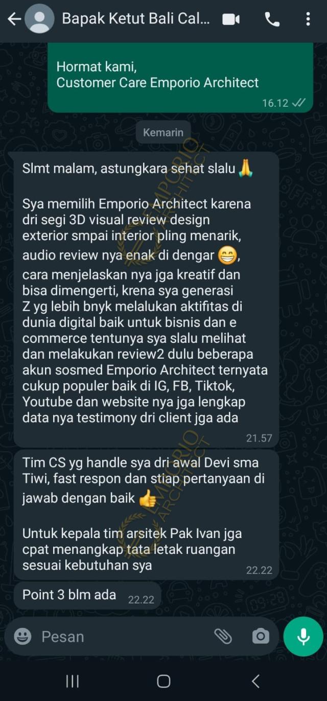 Testimonial Desain Rumah Klasik 2 Lantai Bapak KTT 2073 di  Klungkung, Bali