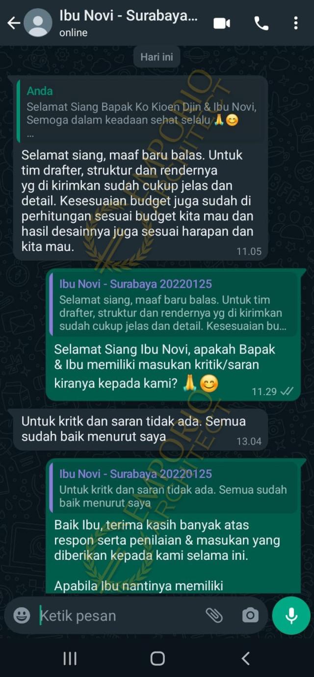 Testimonial Desain Rumah Klasik 2 Lantai Bapak Ko Kioen Djin 2032 di  Surabaya