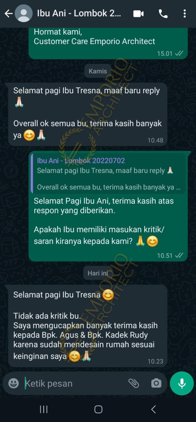 Testimonial Desain Rumah Klasik 2 Lantai Ibu A 2069 di  Lombok, Nusa Tenggara Barat