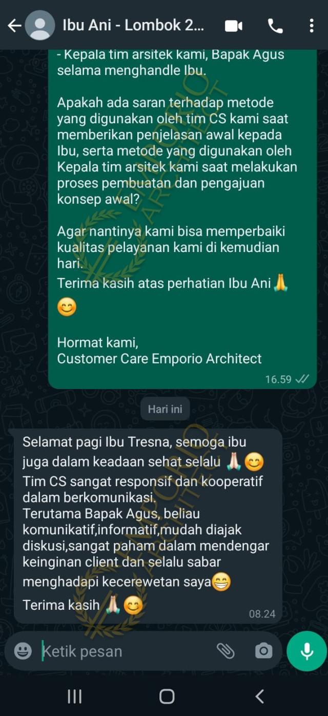 Testimonial Desain Rumah Mediteran Klasik 2 Lantai Ibu A 2069 di  Lombok, Nusa Tenggara Barat