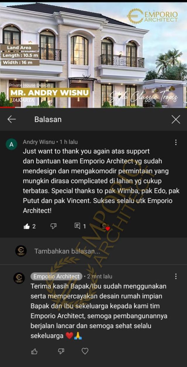 Testimonial Desain Rumah Klasik 2 Lantai Bapak Andry Wisnu