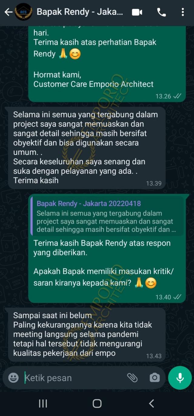 Testimonial Desain Rumah Klasik 3 Lantai Bapak RDY 1458 di  Bintaro, Tangerang Selatan