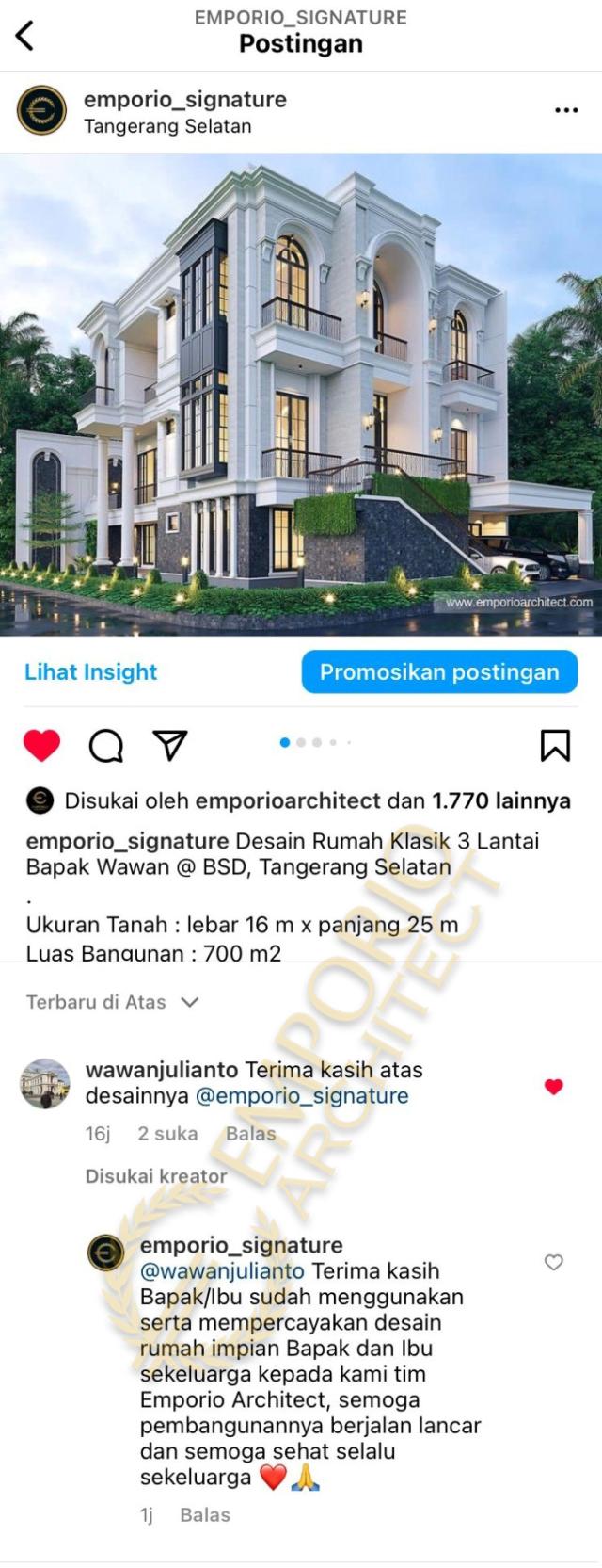 Testimonial Desain Rumah Klasik 3 Lantai Bapak WWN 1364 di  BSD, Tangerang Selatan