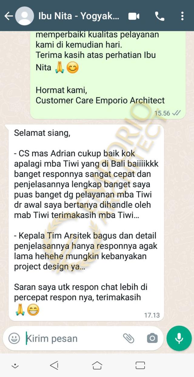 Testimonial Desain Rumah Klasik Eropa 2 Lantai Ibu NTA 1334 di  Cinere, Depok