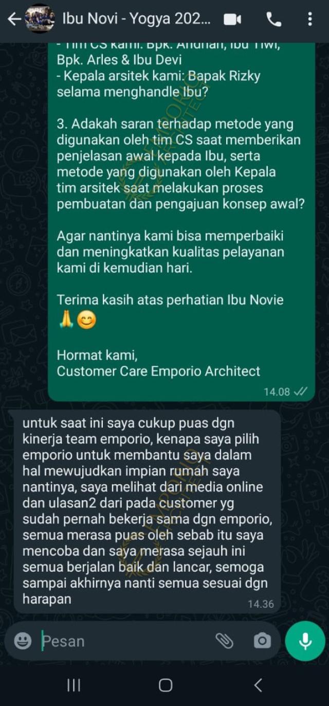 Testimonial Desain Rumah Mediteran 2 Lantai Ibu NV 1905 di  Yogyakarta