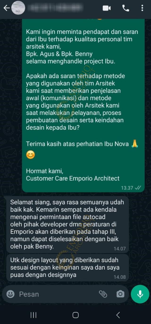 Testimonial Desain Rumah Mediteran 2 Lantai Ibu NV 1886 di  Surabaya