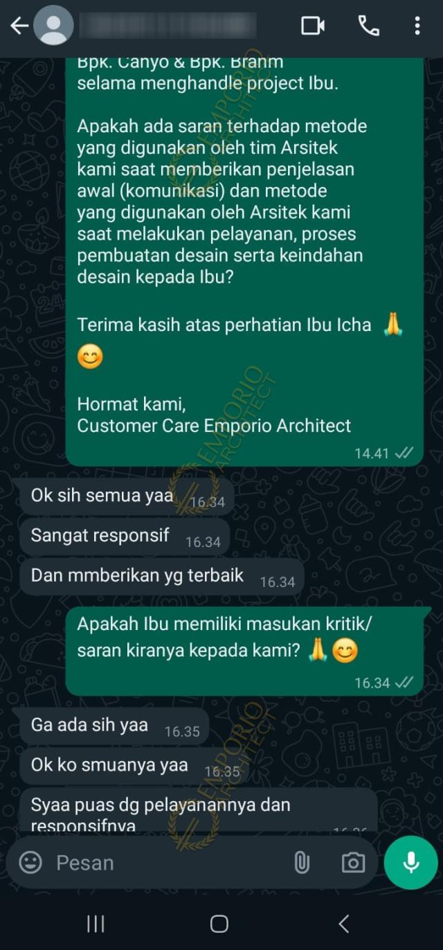 Testimonial Desain Rumah Mediteran Klasik 2 Lantai Ibu YN 1950 di  Jakarta