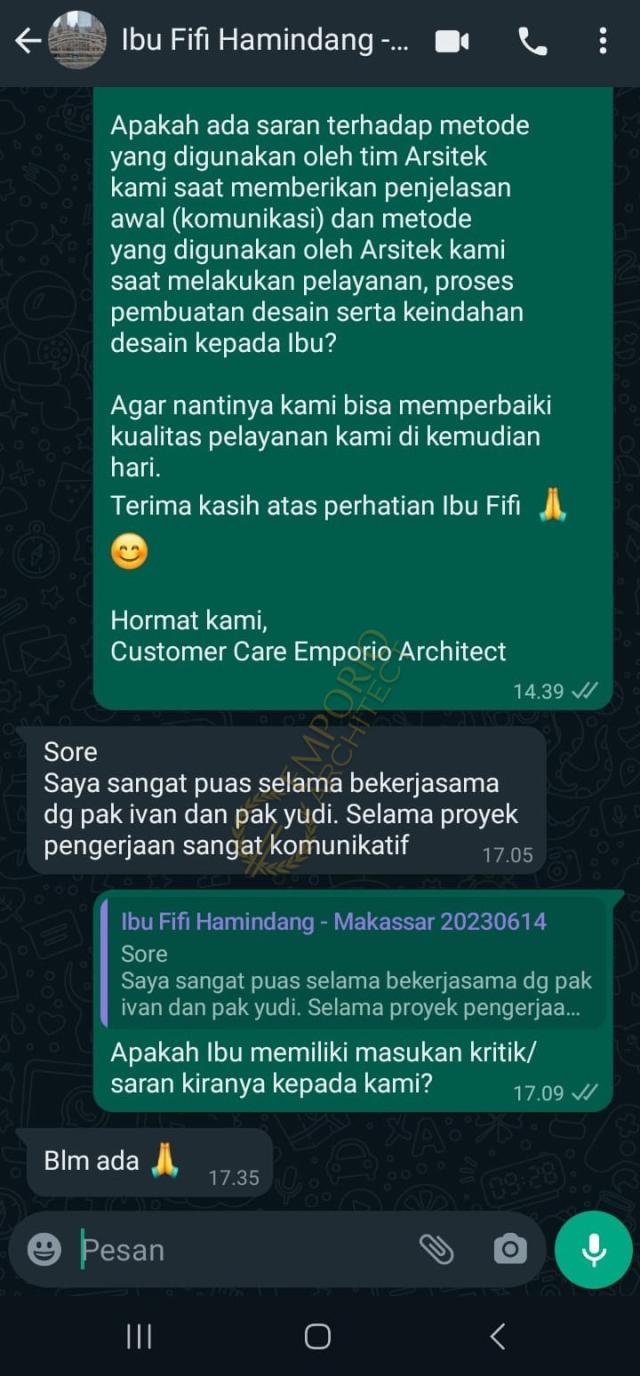 Testimonial Desain Rumah Modern 2 Lantai Ibu FF 1783 di  Makassar