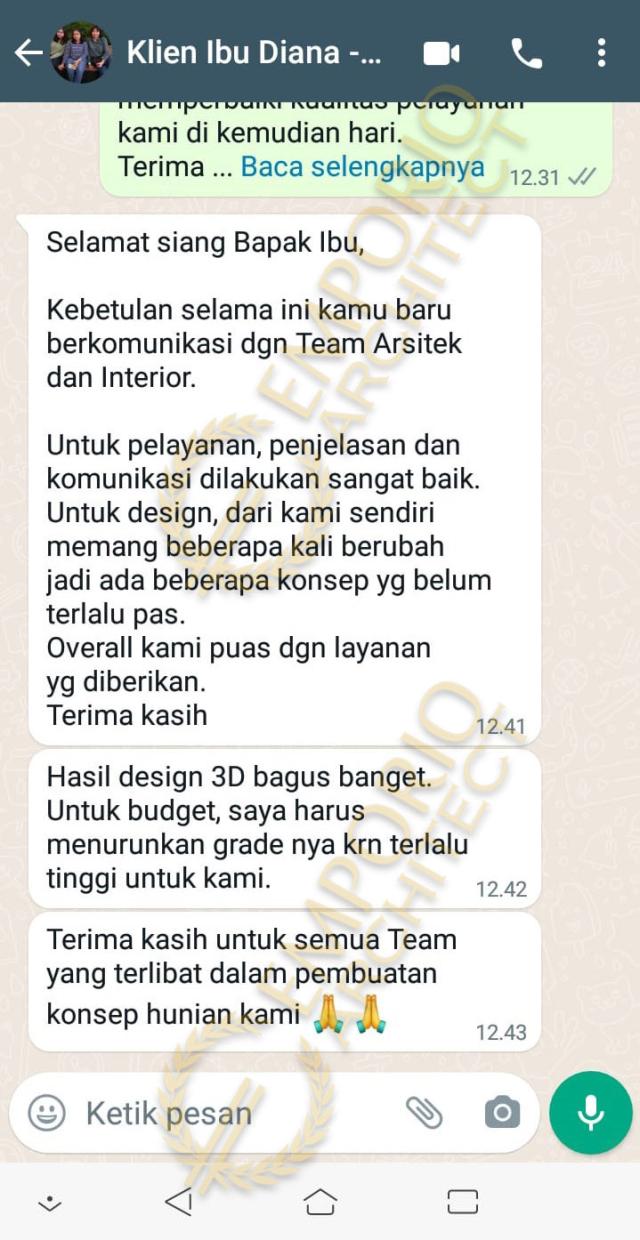 Testimonial Desain Rumah Modern 1 Lantai Ibu Diana di  Ciawi, Bogor