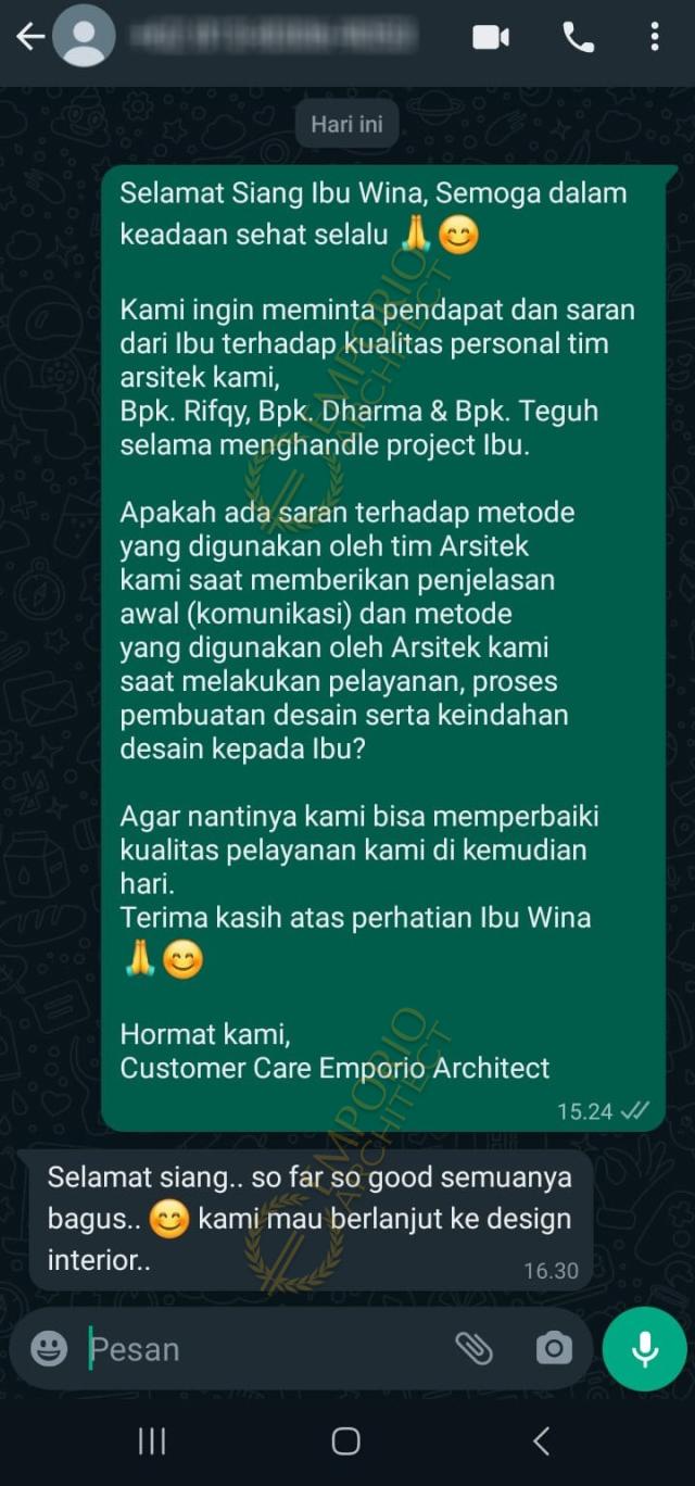 Testimonial Desain Rumah Modern 2 Lantai Ibu WN di  Jakarta Timur