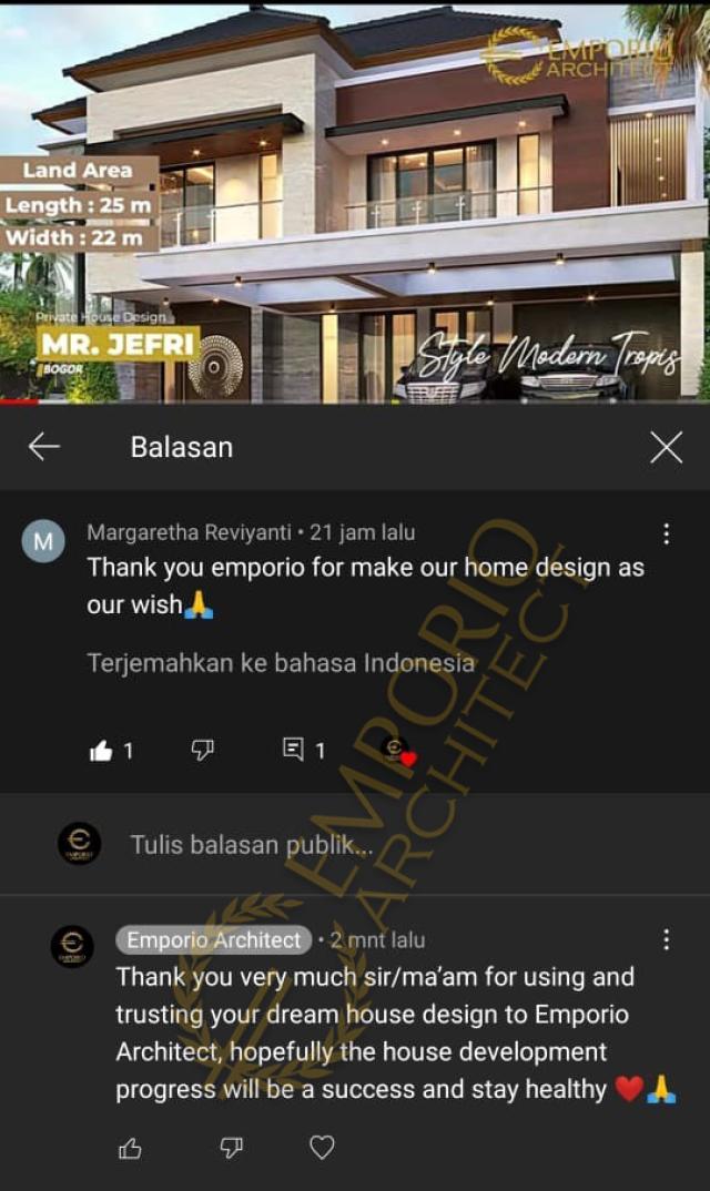 Testimonial Desain Rumah Modern 2 Lantai Bapak JFR 1111