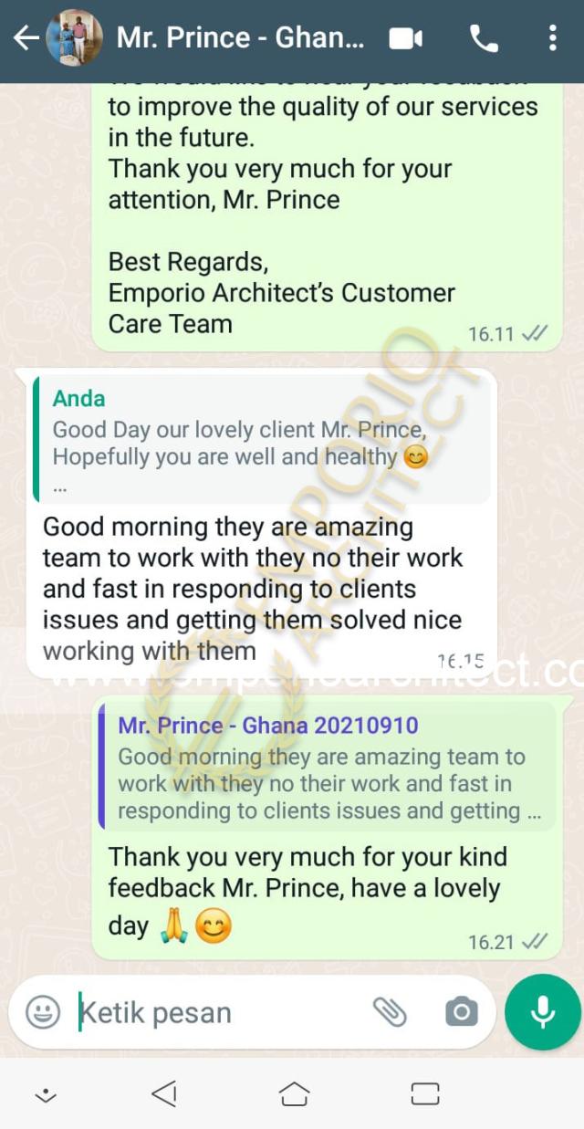 Testimonial Desain Rumah Modern 2 Lantai Mr. Prince Amoako Adjei 2044 di  Ghana