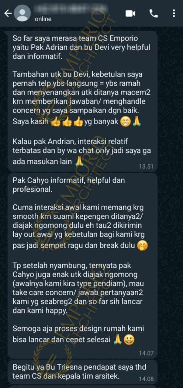 Testimonial Desain Rumah Modern 2 Lantai Ibu LDY 1526 di  Jakarta