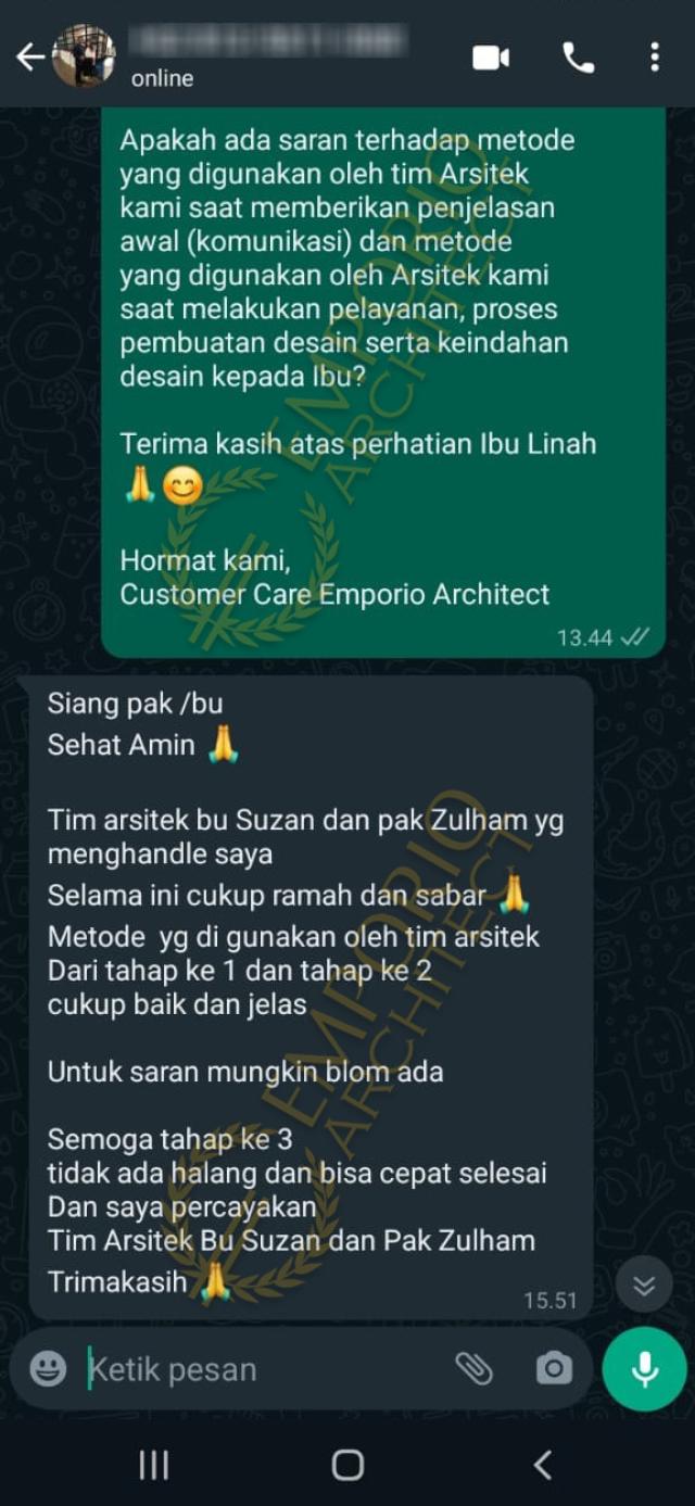 Testimonial Desain Rumah Modern 2 Lantai Ibu LNH 1480 di  Pontianak