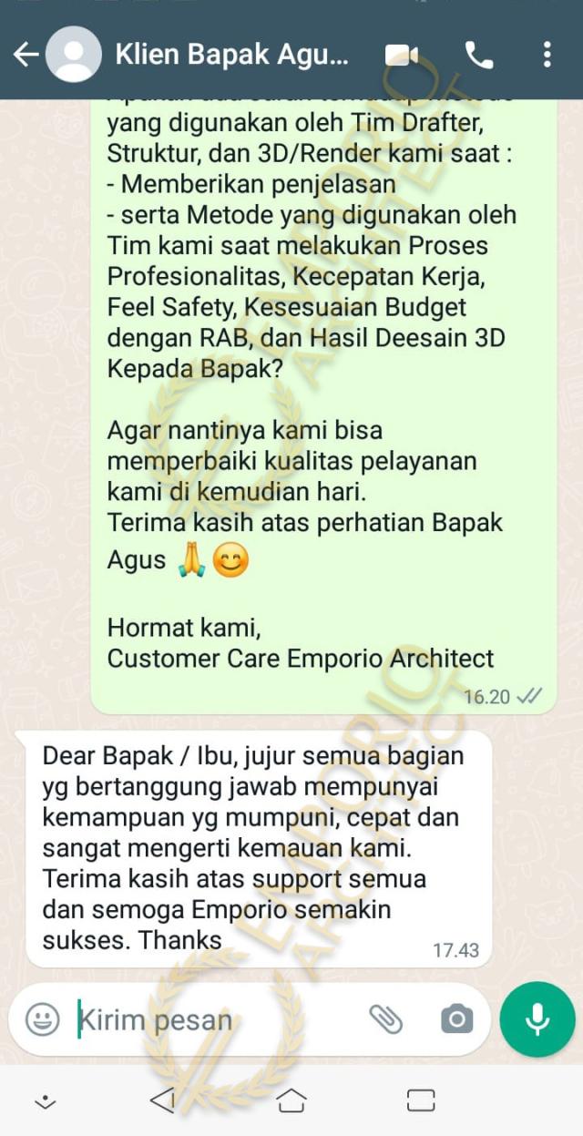 Testimonial Desain Rumah Modern 2 Lantai Bapak Agus Sugiri di  Jakarta