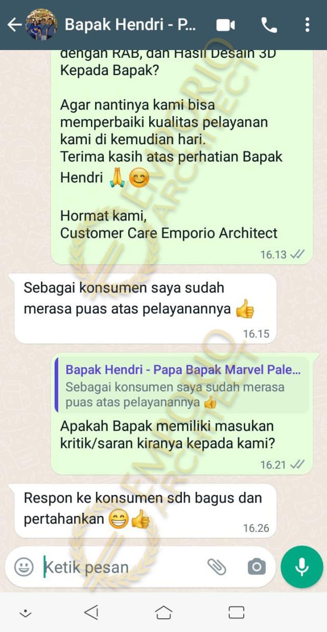 Testimonial Desain Rumah Modern 2.5 Lantai Bapak Hendry di  Palembang