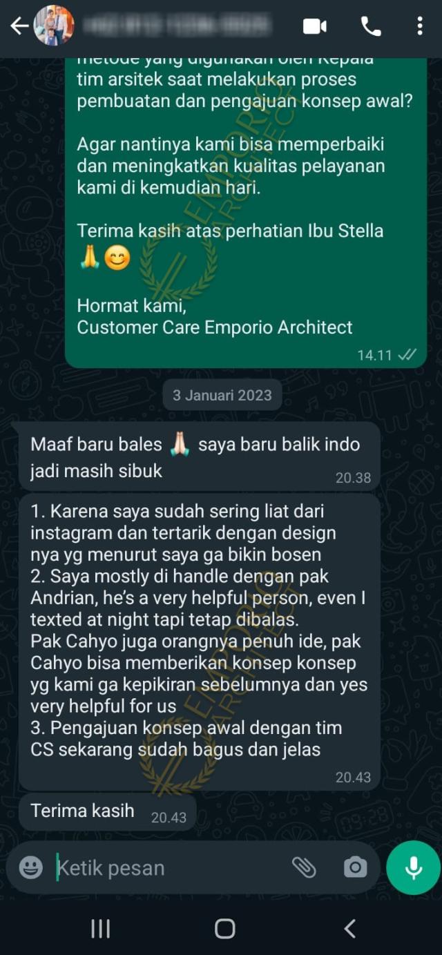 Testimonial Desain Rumah Modern 2.5 Lantai Ibu STL 2052