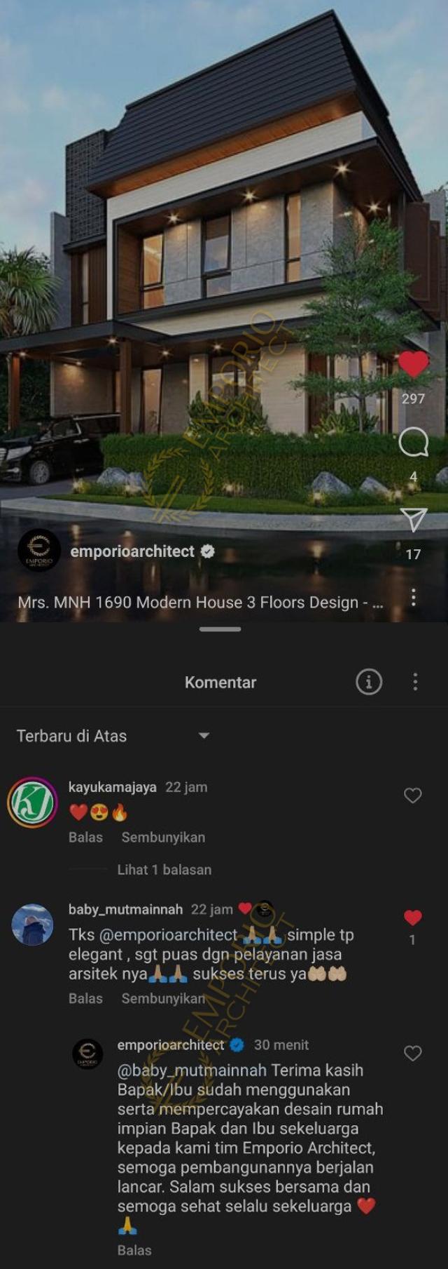 Testimonial Desain Rumah Modern 3 Lantai Ibu MNH 1690 di  BSD, Tangerang Selatan