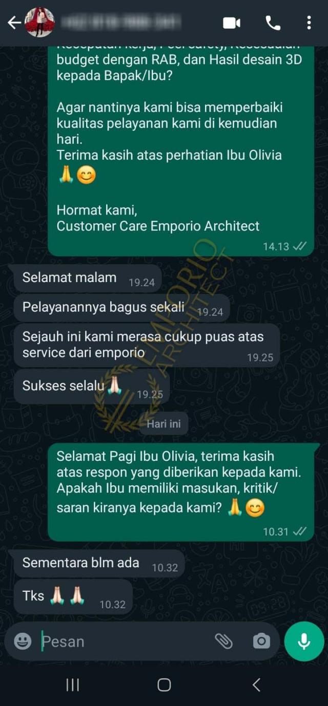 Testimonial Desain Rumah Modern 3 Lantai Ibu OLV 1293