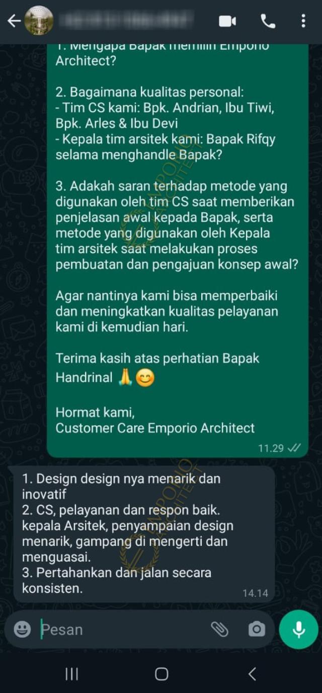 Testimonial Desain Rumah Modern 3 Lantai Bapak HDL 2078 di  Bekasi