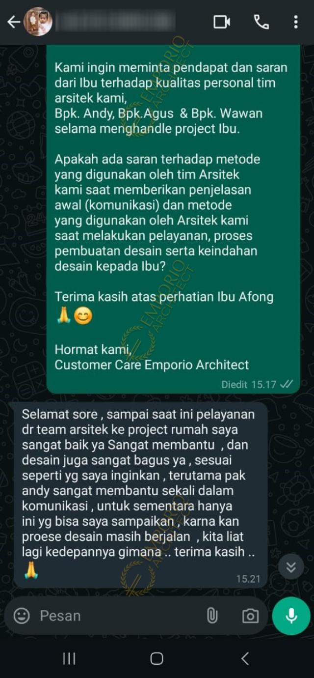 Testimonial Desain Rumah Modern 3 Lantai Ibu AFN 2117 di  Balikpapan