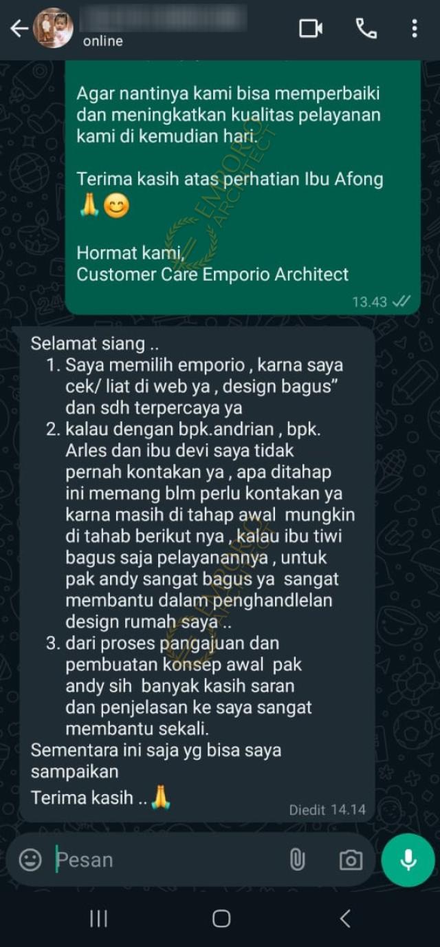 Testimonial Desain Rumah Modern 3 Lantai Ibu AFN 2117 di  Balikpapan