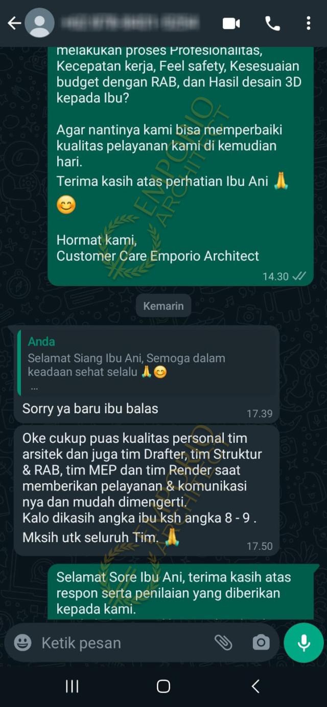 Testimonial Desain Rumah Modern 3 Lantai Ibu AN 1461 di  Jakarta