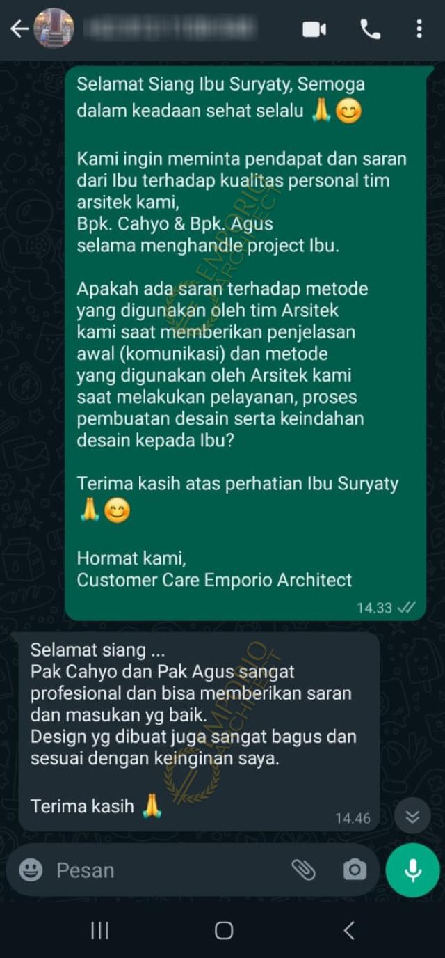 Testimonial Desain Rumah Modern 3 Lantai Ibu SRT 1794 di  Bogor