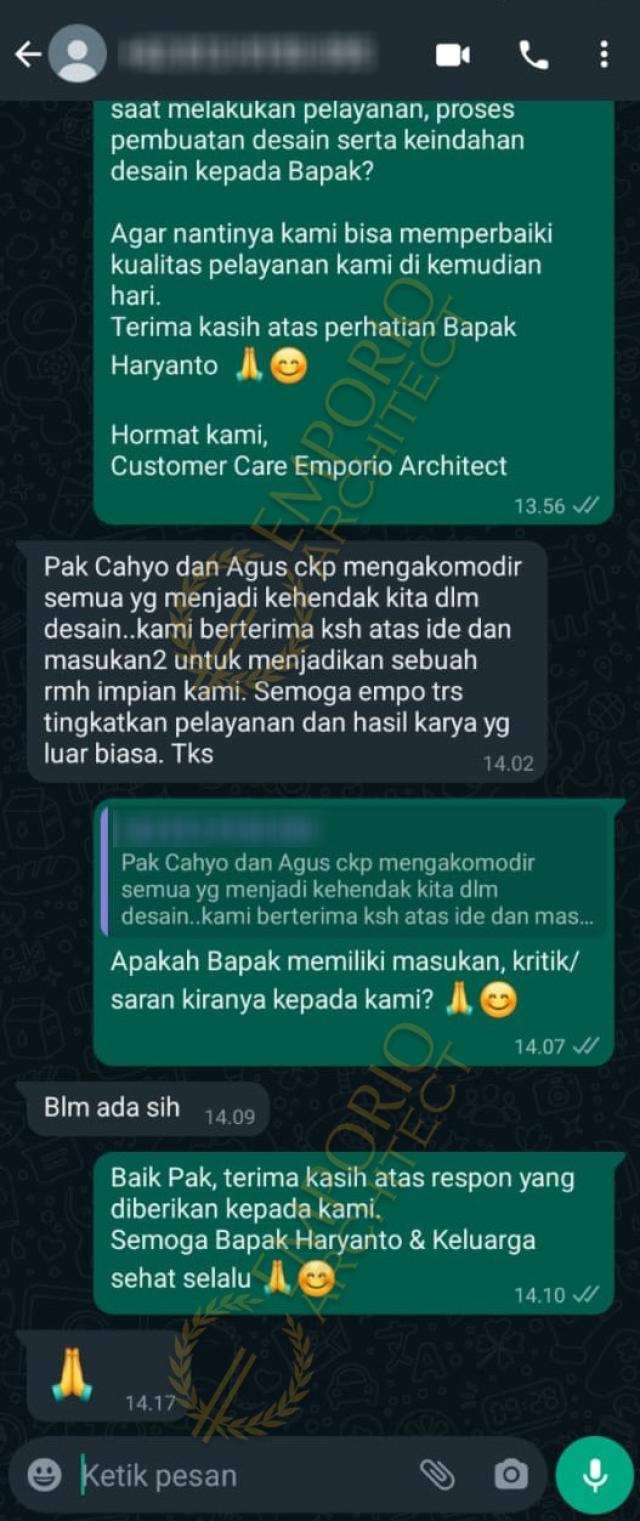 Testimonial Desain Rumah Modern 3.5 Lantai Bapak HYT 1517 di  Tangerang Selatan