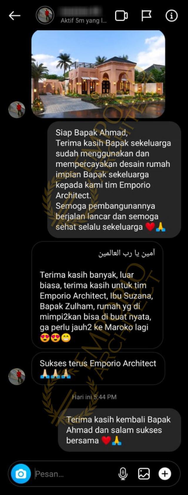 Testimonial Desain Rumah Moroccan Style 1.5 Lantai Bapak M. Ahmad