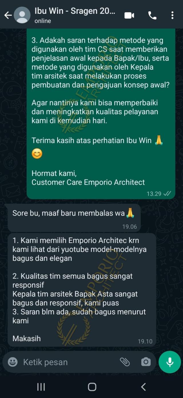 Testimonial Desain Rumah Villa Bali 1 Lantai Ibu WN 1555 di  Sragen, Jawa Tengah