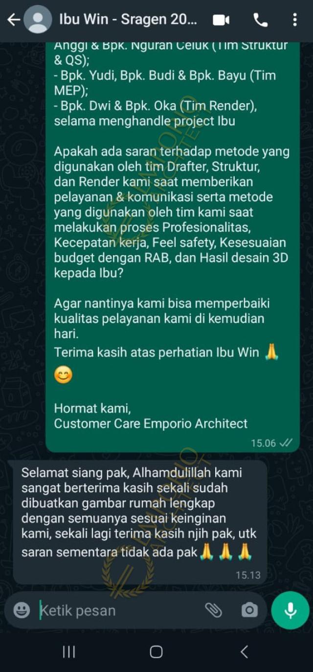 Testimonial Desain Rumah Villa Bali 1 Lantai Ibu WN 1555