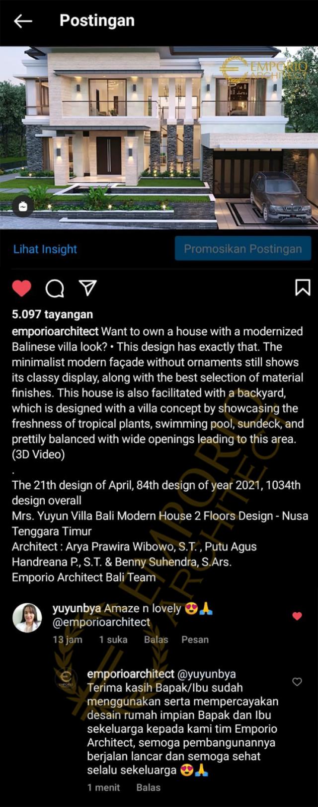 Testimonial Desain Rumah Villa Bali Modern 2 Lantai Ibu Yuyun