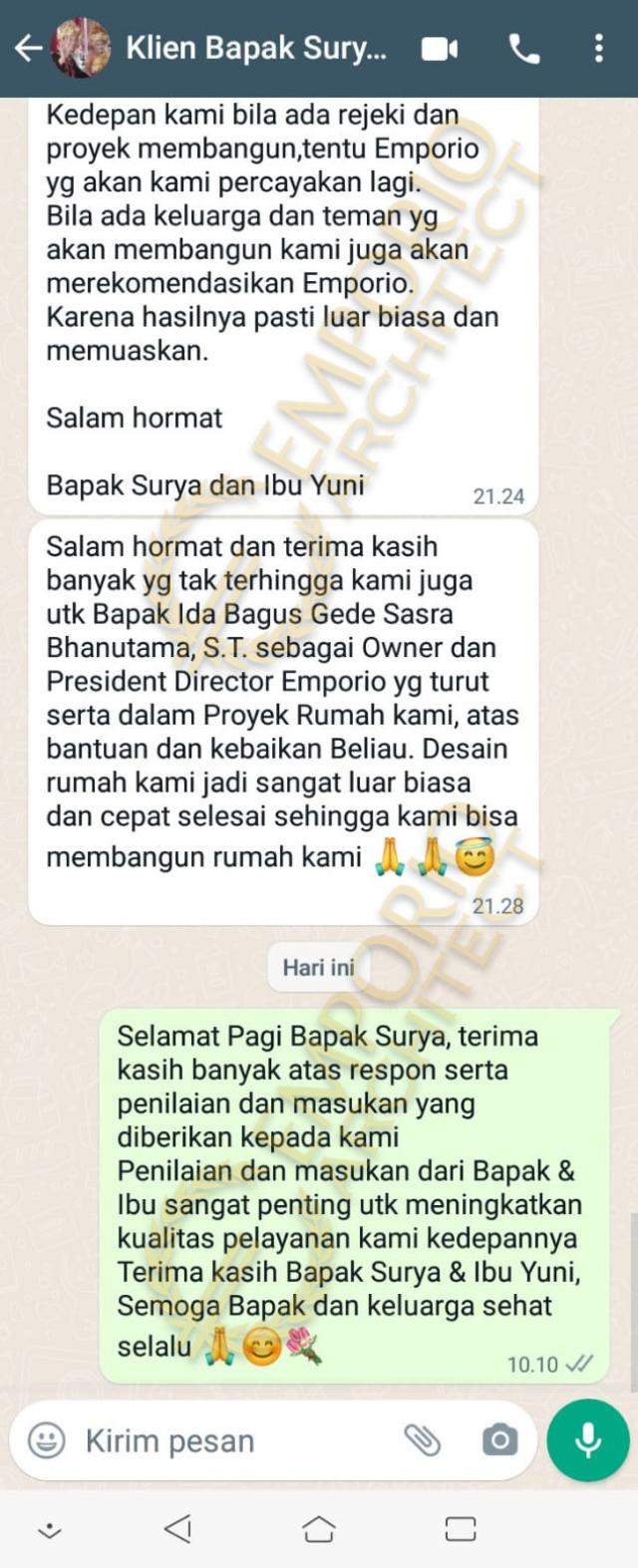 Testimonial Desain Rumah Villa Bali 2.5 Lantai Ibu dr. Yuni dan Bapak dr. Surya di  Denpasar, Bali