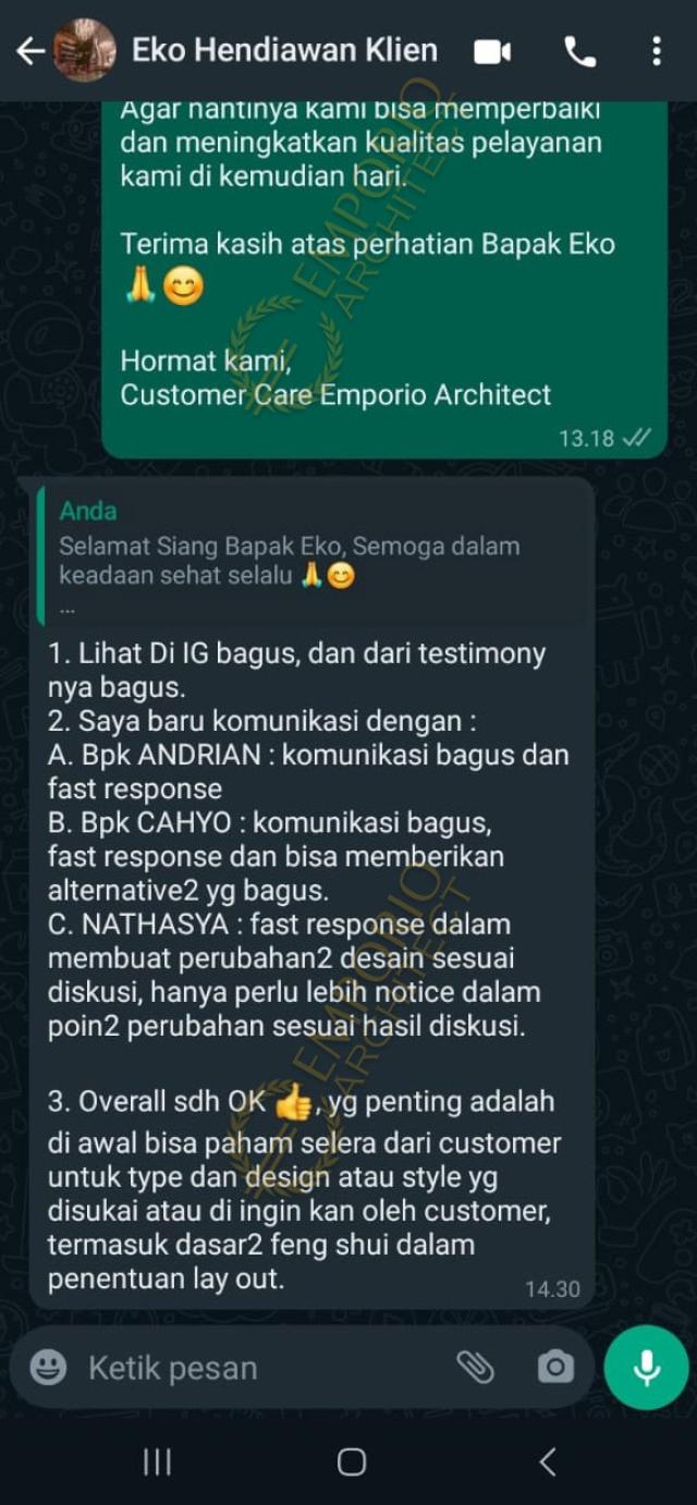 Testimonial Desain Rumah Villa Bali 4 Lantai Bapak E 1729 di  Tangerang Selatan