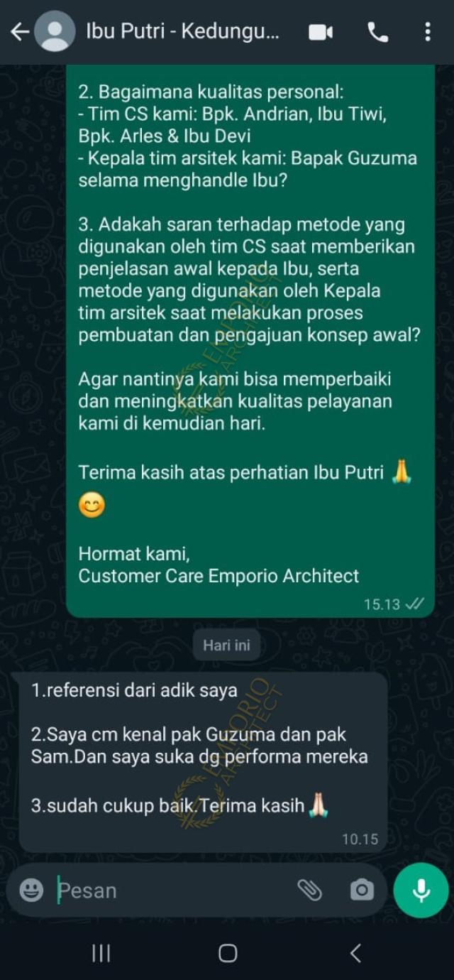 Testimonial Desain Villa Modern Minimalis 3 Lantai Ibu PTI 1893 di  Tabanan, Bali